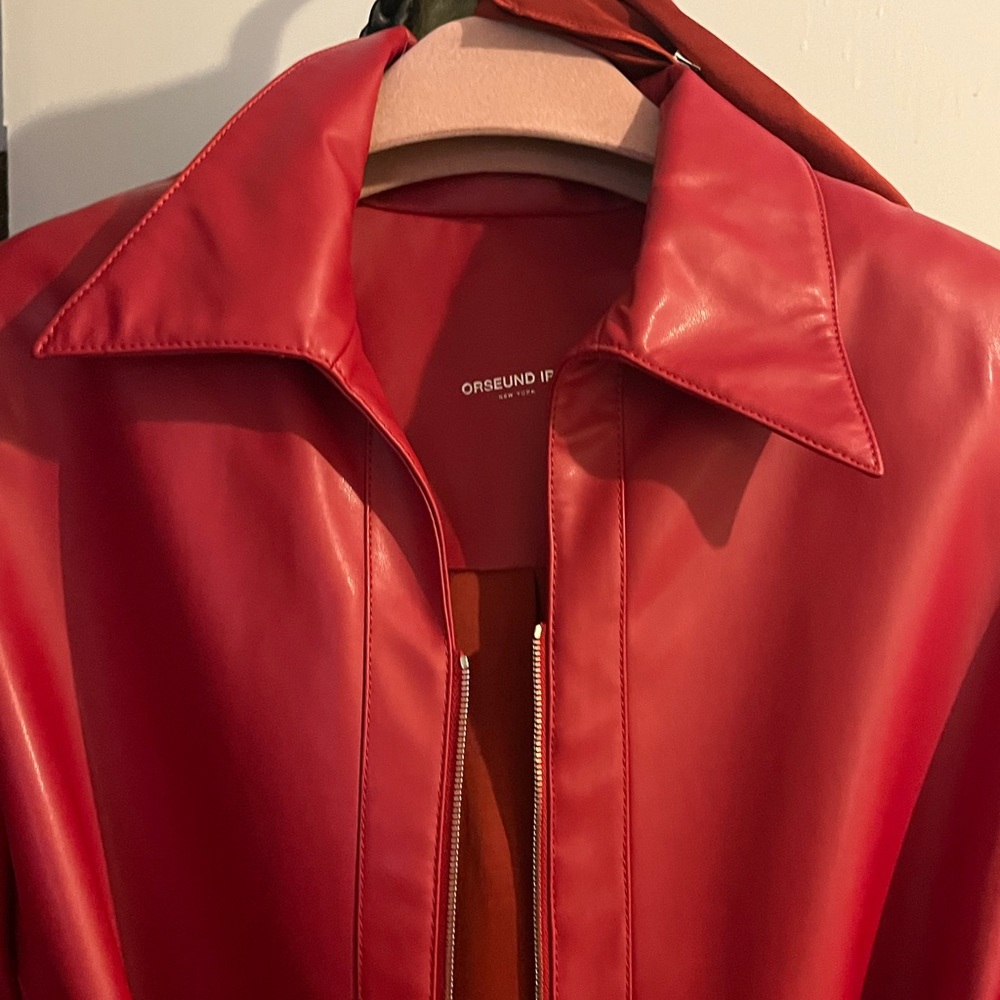 Orseund iris red vegan leather trench coat, BNWT never worn comes with red scarf